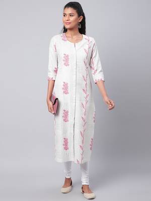White printed cotton ethnic-kurtis 5