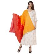 Women's Off White  Gold Printed Kurti with Red Orange Printed Duptta || Party Wear
