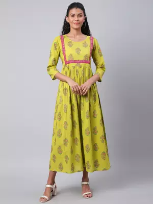 Green plain cotton short-dresses 1