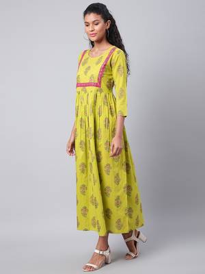 Green plain cotton short-dresses 3