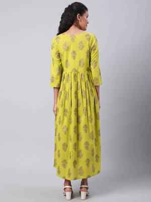 Green plain cotton short-dresses 4