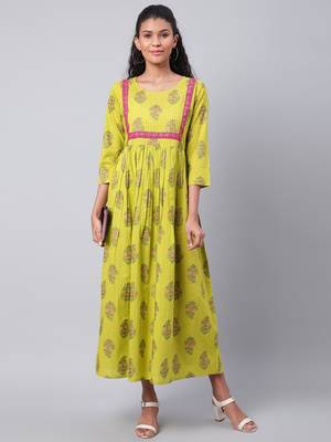 Green plain cotton short-dresses 5