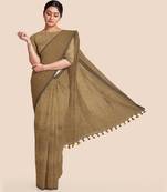 Chiku Mercerised Handloom Cotton Saree With Blouse