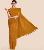 Mustard Mercerised Handloom Cotton Saree With Blouse