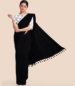 Black Mercerised Handloom Cotton Saree With Blouse