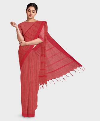 Red Bhagalpuri Ghicha Cotton Saree With Blouse 1