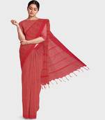 Red Bhagalpuri Ghicha Cotton Saree With Blouse