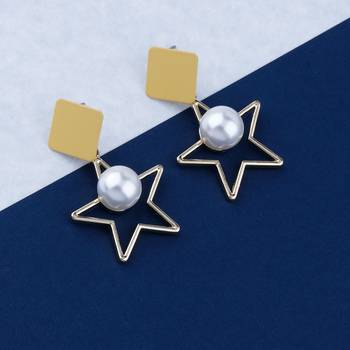 Unique Gold With Pearl Hanging Star Dangles Drop Earring For Girls And Women 1