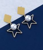 Unique Gold With Pearl Hanging Star Dangles Drop Earring For Girls And Women
