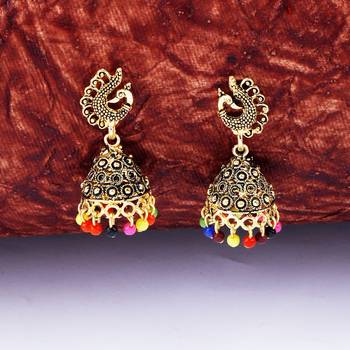 Lovely Multicolor Peacock Jhumki Earrings 1