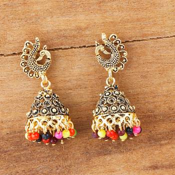Lovely Multicolor Peacock Jhumki Earrings 2