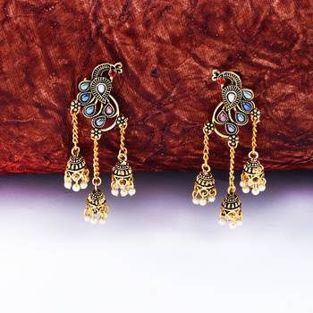 Stylish Multicolor Peacock  Tassel Jhumki Earrings 1
