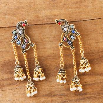 Stylish Multicolor Peacock  Tassel Jhumki Earrings 2