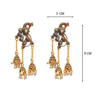 Stylish Multicolor Peacock  Tassel Jhumki Earrings 3