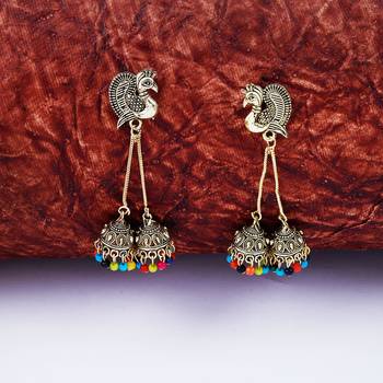Attractive Golden Peacock Tassel Jhumki Earrings for Women 1