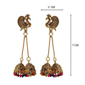 Attractive Golden Peacock Tassel Jhumki Earrings for Women 3