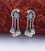 Dazzling Silver Peacock Tassel Jhumki Earrings for Women