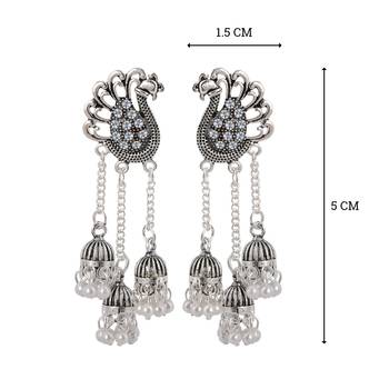 Dazzling Silver Peacock Tassel Jhumki Earrings for Women 3