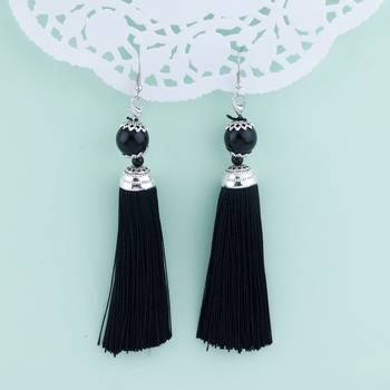 Graceful Black Long Thread Tassel Earrings for Women 1