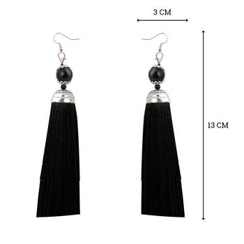 Graceful Black Long Thread Tassel Earrings for Women 3