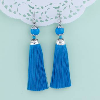 Trendy Blue Long Thread Tassel Earrings for Women 1