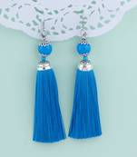 Trendy Blue Long Thread Tassel Earrings for Women