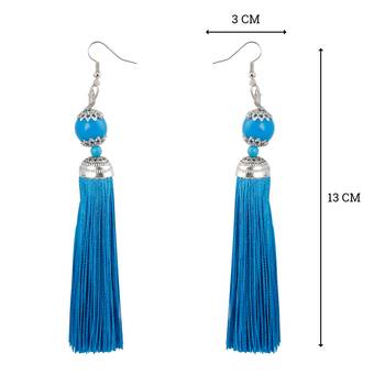 Trendy Blue Long Thread Tassel Earrings for Women 3