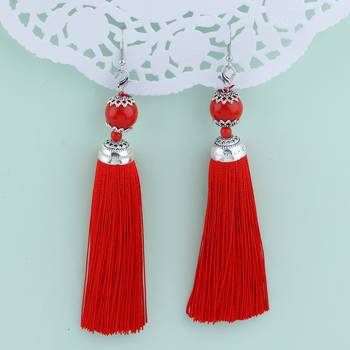 Stunning Red Long Thread Tassel Earrings for Women 1