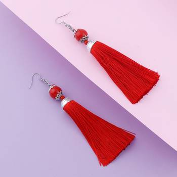 Stunning Red Long Thread Tassel Earrings for Women 2