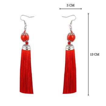 Stunning Red Long Thread Tassel Earrings for Women 3