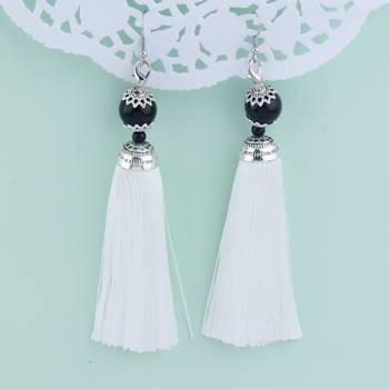 Spunky White Long Thread Tassel Earrings for Women 1