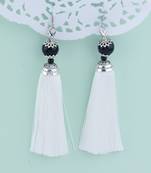 Spunky White Long Thread Tassel Earrings for Women