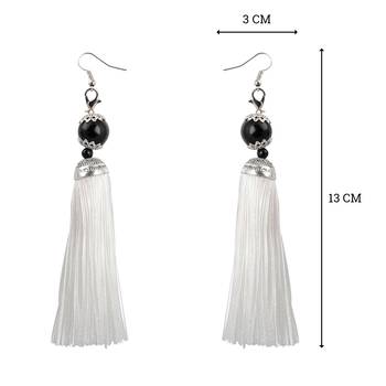 Spunky White Long Thread Tassel Earrings for Women 3