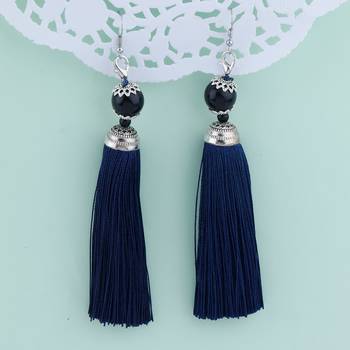 Facinating Blue Long Thread Tassel Earrings for Women 1