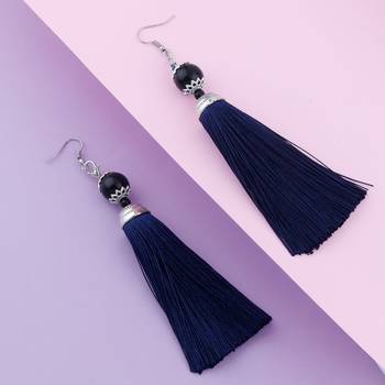 Facinating Blue Long Thread Tassel Earrings for Women 2