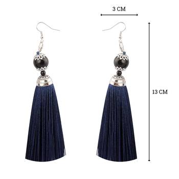 Facinating Blue Long Thread Tassel Earrings for Women 3