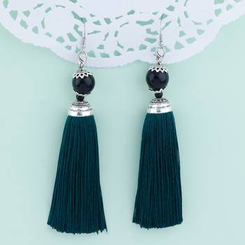 Shimmering Green Long Thread Tassel Earrings for Women 1