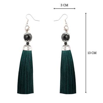 Shimmering Green Long Thread Tassel Earrings for Women 3