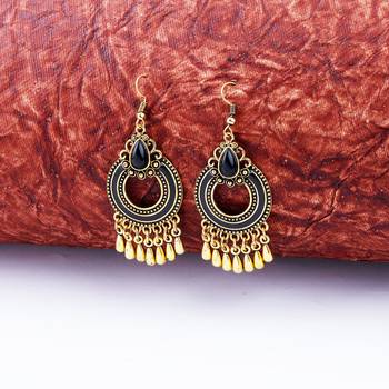 Facinating Golden Designer Black Enamel Round Chandbali Earrings for Women 1