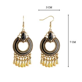 Facinating Golden Designer Black Enamel Round Chandbali Earrings for Women 3