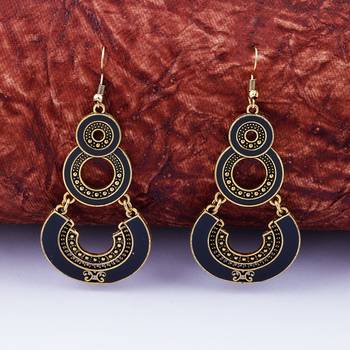 Golden Black Enamel Work Double Dangler Chandbali Earrings for Women 1