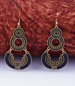 Golden Black Enamel Work Double Dangler Chandbali Earrings for Women