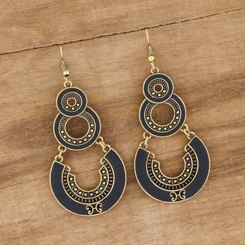 Golden Black Enamel Work Double Dangler Chandbali Earrings for Women 2
