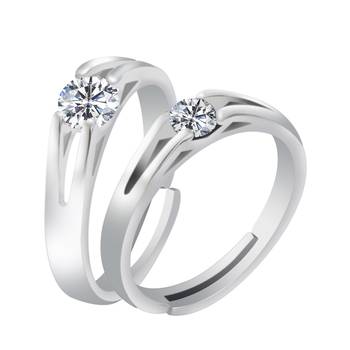 Adjustable Couple Rings Set for lovers Silver Plated Solitaire for Men and Women-2 pieces 1