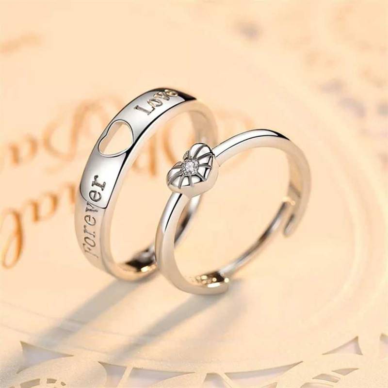 Adjustable Couple Rings Set for lovers Silver Plated Solitaire for Men and Women-2 pieces