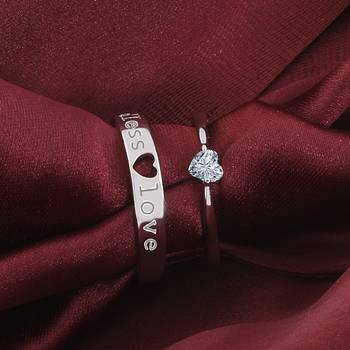 Adjustable Couple Rings Set for lovers Silver Plated Solitaire for Men and Women-2 pieces 2