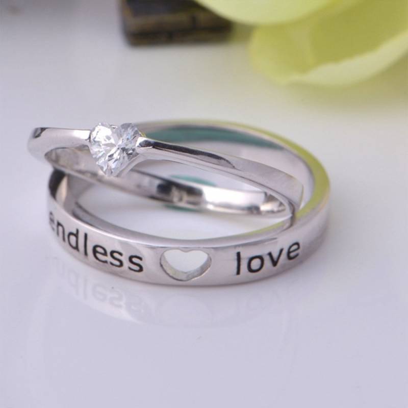 Adjustable Couple Rings Set for lovers Silver Plated Solitaire for Men and Women-2 pieces