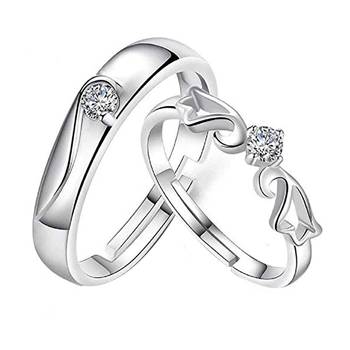 Adjustable Couple Rings Set for lovers Silver Plated Solitaire for Men and Women-2 pieces 1
