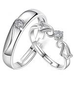 Adjustable Couple Rings Set for lovers Silver Plated Solitaire for Men and Women-2 pieces
