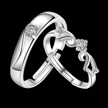 Adjustable Couple Rings Set for lovers Silver Plated Solitaire for Men and Women-2 pieces 2